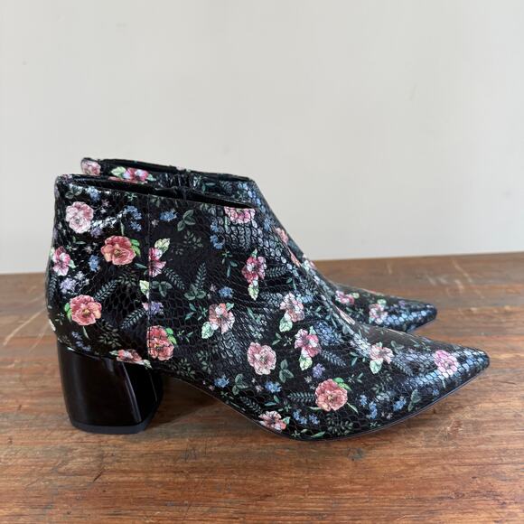 Butter Italy Butter Shoes Black Floral Ankle Bootie 8.5 Pointy Snake Embossed - Picture 4 of 11
